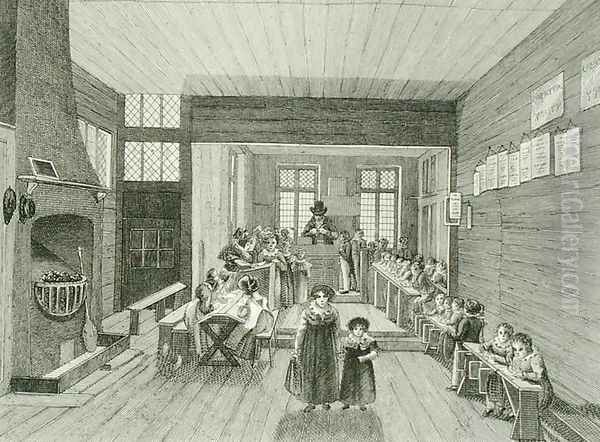 Interior View of the School connected with John Bunyan's Meeting House in Zoar Street, Southwark, engraved by Dale, 1822 Oil Painting by Schnibbelee