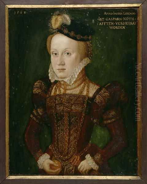 Portrait of Anna Jacoba Loesch, married to Nothafft, 1568 Oil Painting by Hans, the Younger Schoepfer or Schopfer