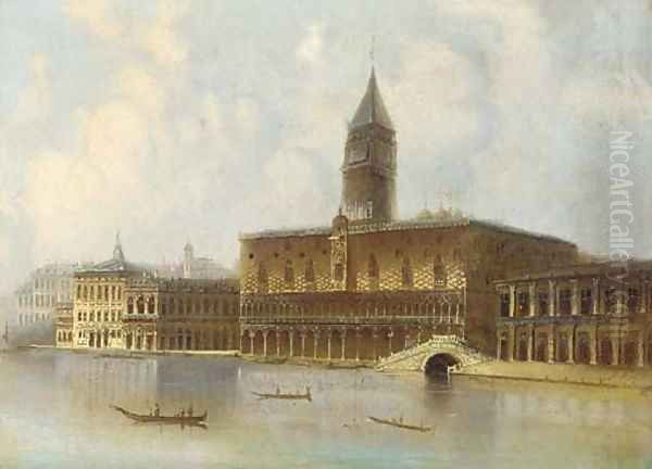 Gondolas before the Doge's Palace, Venice Oil Painting by Italian School