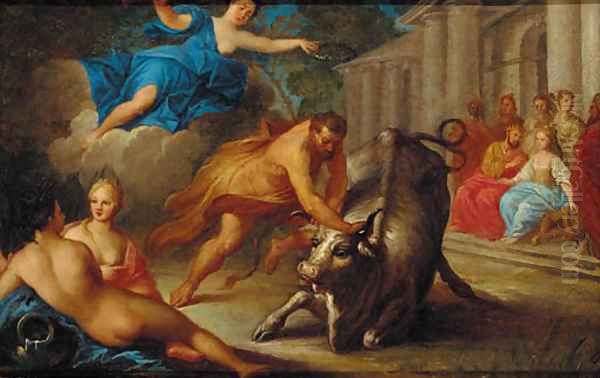 Hercules wrestling Achelous Oil Painting by Italian School