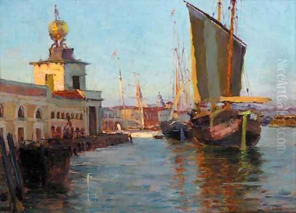 Boats by the Dogana di Mare, Venice Oil Painting by Italian School