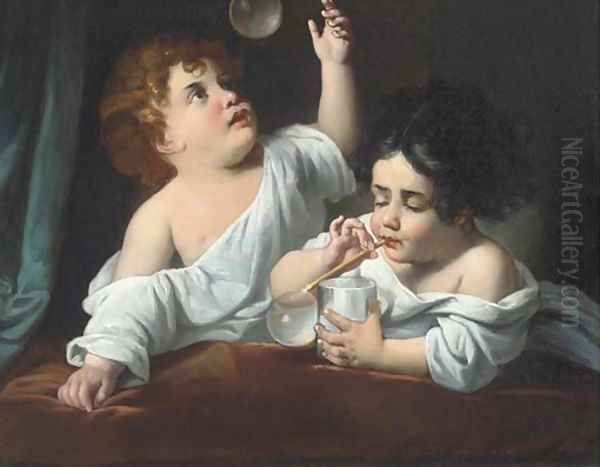 Blowing bubbles Oil Painting by Italian School