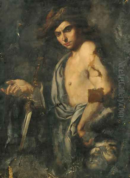 David with the head of Goliath Oil Painting by Italian School