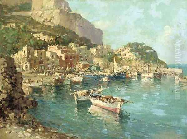 A fishing village on the Amalfi coast Oil Painting by Italian School