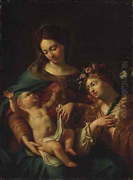 The Madonna and Child with an adoring angel Oil Painting by Italian School