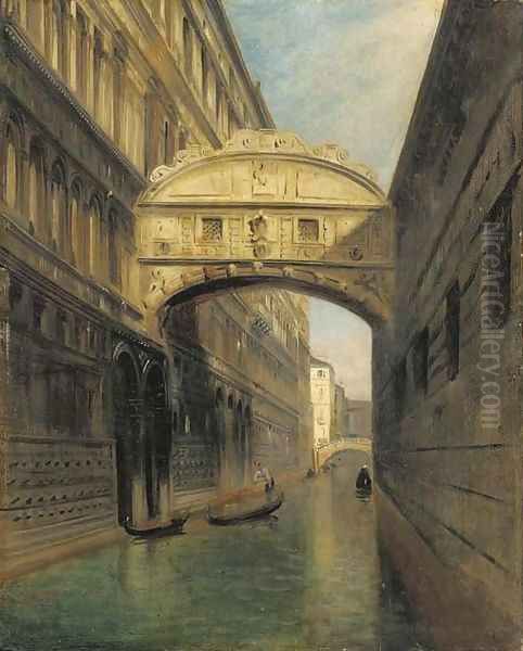 A view of the Bridge of Sighs and the Rio del Palazzo, seen from the Ponte della Paglia, Venice Oil Painting by Italian School