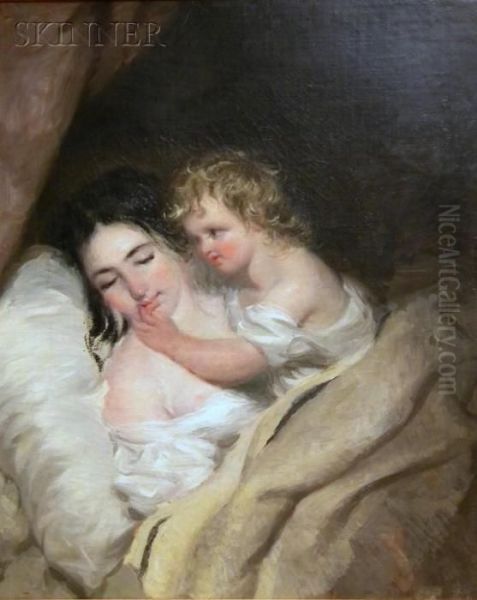 Sleepingmother Awakened By A Child Oil Painting by Thomas Sully