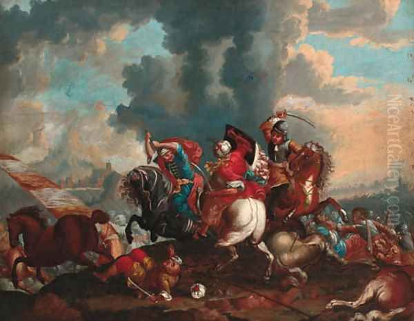 A cavalry skirmish between Christians and Turks Oil Painting by Italian School