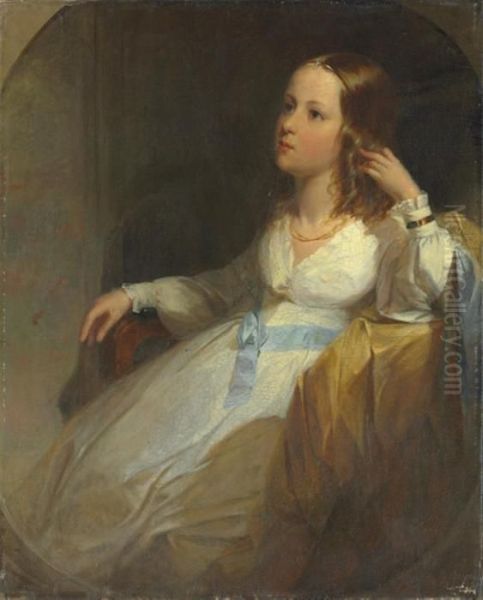 Portrait Of A Young Girl In A White Dress Oil Painting by Thomas Sully