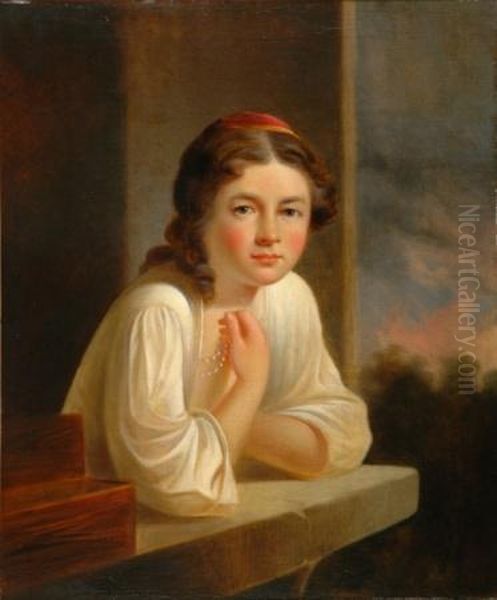 After Rembrandt's Young Girl Leaning On A Windowsill Oil Painting by Thomas Sully