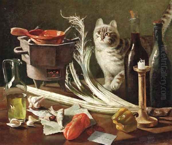 A still life with a cat Oil Painting by Italian School