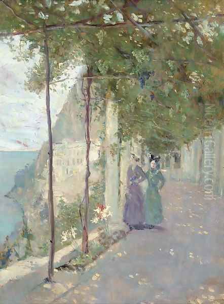 A stroll with a friend, Sorrento Oil Painting by Italian School