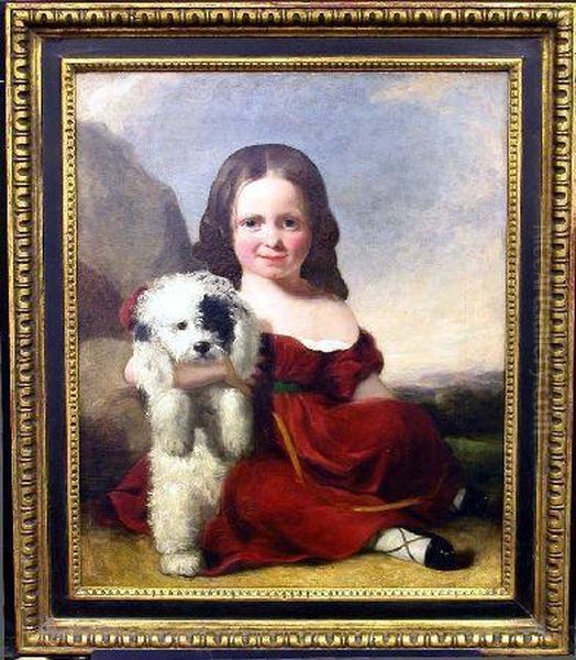 Girl In Red Dress With A Dog Oil Painting by Thomas Sully