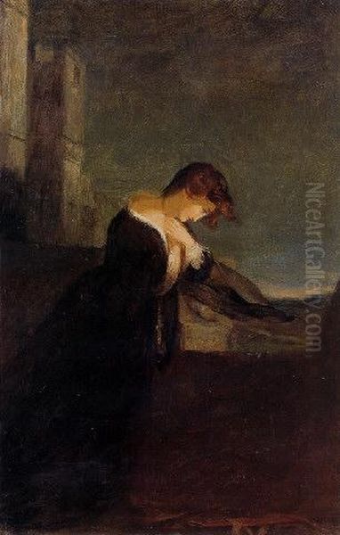 Lady On The Battlements Of A Castle Oil Painting by Thomas Sully