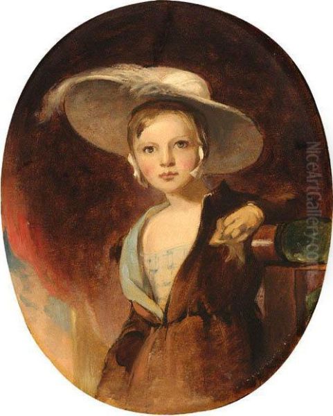 Portrait Of A Young Girl In A Picture Hat Oil Painting by Thomas Sully