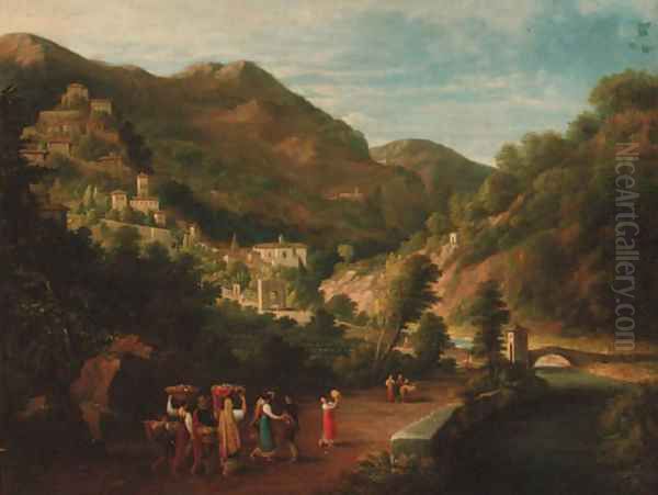 Peasants dancing on the way to market, a hilltop beyond Oil Painting by Italian School