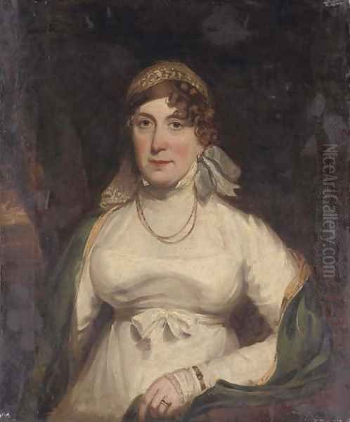 Portrait of a lady, half-length, seated in a white dress Oil Painting by Italian School