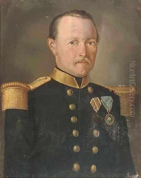 Portrait of an officer, though to be from the Rifle Company of the 1st Swiss Regiment of the army of the Kingdom of the Two Sicilies Oil Painting by Italian School