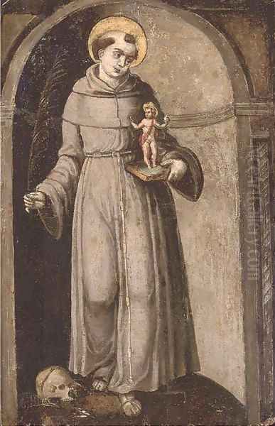 Saint Francis standing in a trompe l'oeil niche Oil Painting by Italian School