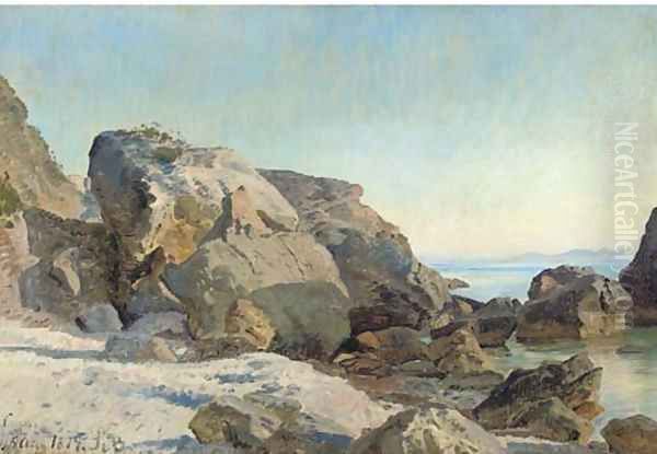 The rocky shore, Capri Oil Painting by Italian School