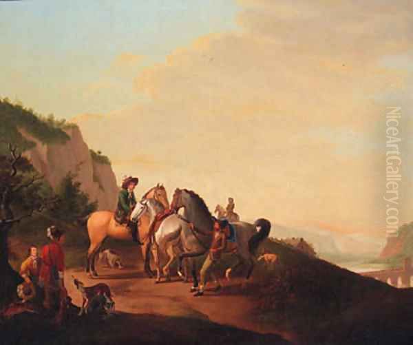 Travellers on a Track in an extensive Landscape Oil Painting by Italian School