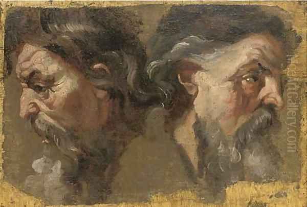 Two bearded heads in profile Oil Painting by Italian School