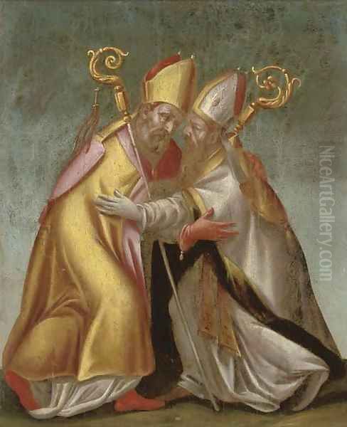 Two bishops greeting each other Oil Painting by Italian School