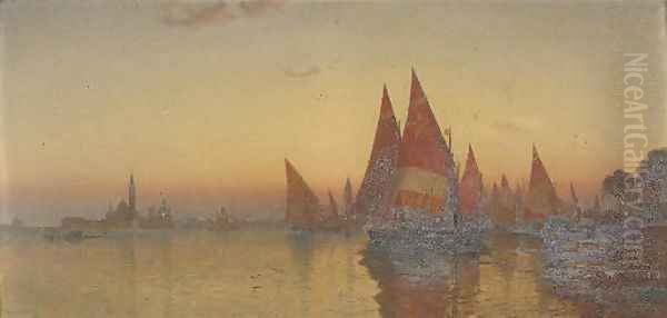 Vessels before Venice at dusk Oil Painting by Italian School