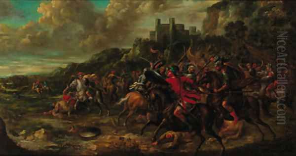 A cavalry engagement Oil Painting by Italian School