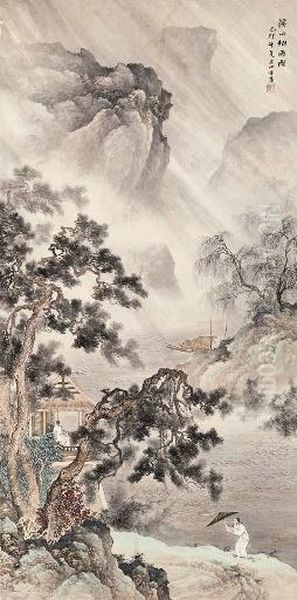 Mist And Rain Over Mount Xi Oil Painting by Xiao Sun