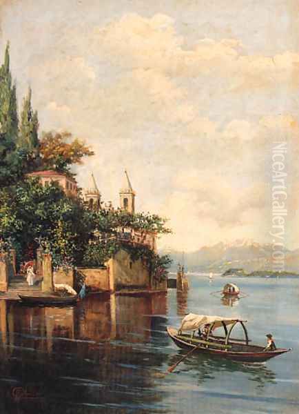 Figures on an Italianate Lake by Italian School