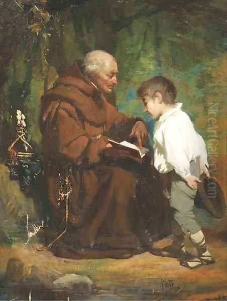 Monk reading to a boy Oil Painting by Italian School