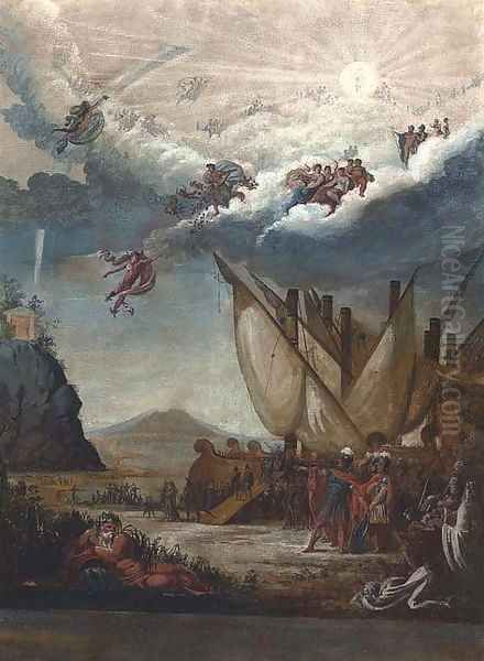 The Gods celebrating a great warriors arrival Oil Painting by Italian School