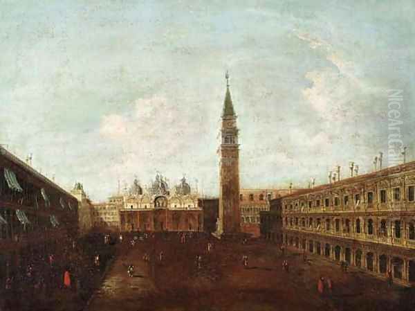 The Piazza de San Marco, looking east, the basilica beyond Oil Painting by Italian School