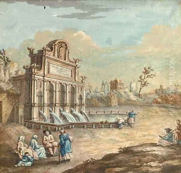 Veduta del Tempio della Sibilla Tiburtina in Tivolia Oil Painting by Italian School