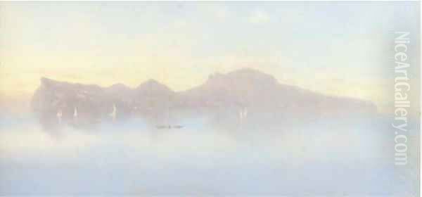 View of Capri on a hazy summer's day Oil Painting by Italian School