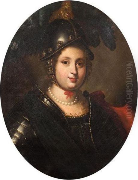 Ritratto Di Gentildonna In Armi Con Collana Di Perle, Come Bellona Oil Painting by Justus Sustermans