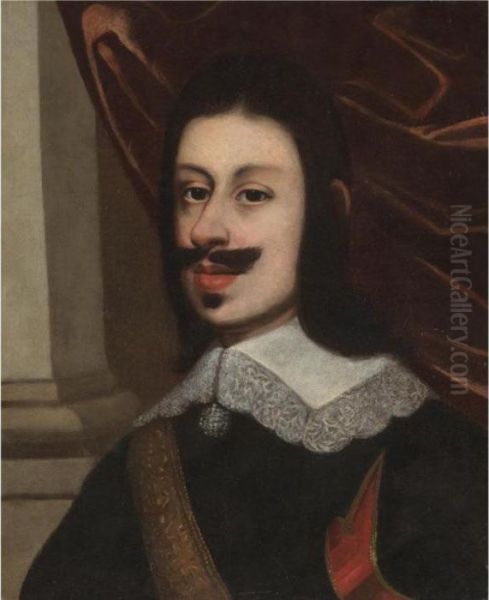 Portrait Of A Gentleman, Head And Shoulders, Wearing A Black Doublet And A Gold Sash Oil Painting by Justus Sustermans