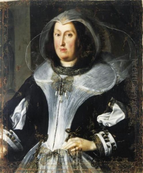 Portrait Of A Lady In A Black 
And White Costume, Traditionally Identified As Maria Magdalena De Medici Oil Painting by Justus Sustermans