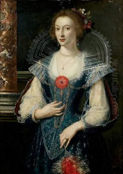 Portrait De Dame A L'?illet Pres D'une Colonne En Marbre Oil Painting by Justus Sustermans