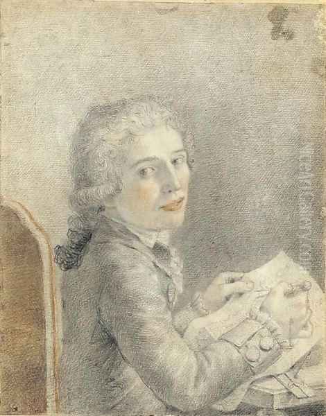 Portrait of an architect seated at a table holding dividers Oil Painting by Italian School