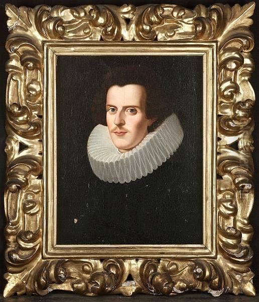 Portrait Of A Gentleman Bust Length In A Black Costume With A Ruff Oil Painting by Justus Sustermans