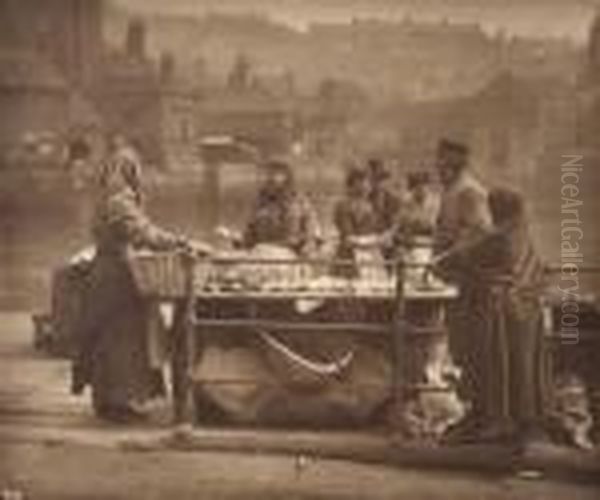 Fish Stall, Whitby, Oil Painting by Frank Meadow Sutcliffe