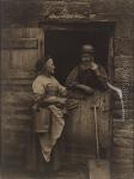 'darby And Joan (a Conversation Piece)' Couple Talking Over A Stable Door, C.1890 Oil Painting by Frank Meadow Sutcliffe