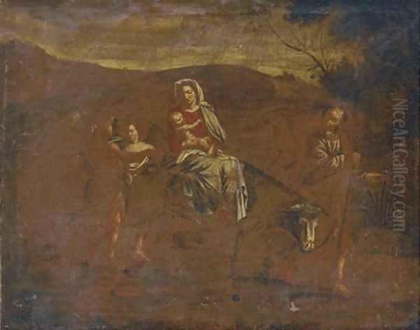 The Flight on the Road to Egypt Oil Painting by Italian School