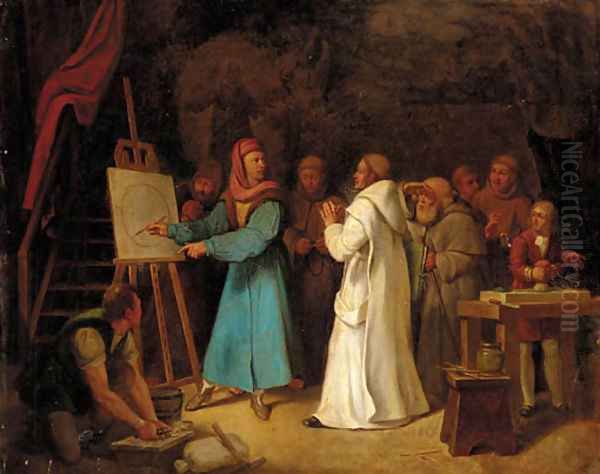 Giotto demonstrating the art of drawing in his studio Oil Painting by Italian School