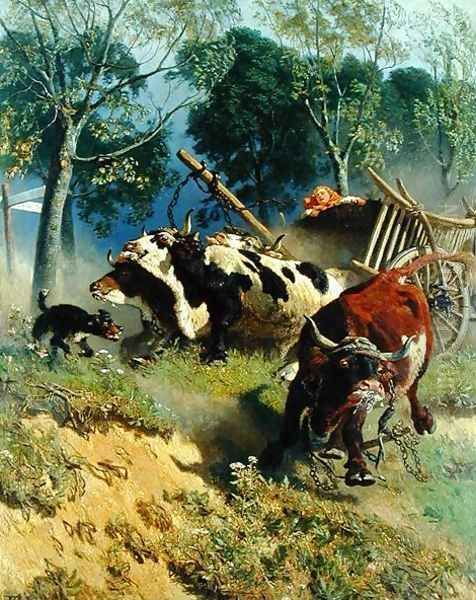 The team of oxen breaks loose Oil Painting by Teutwart Schmitson