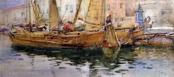 Mending the Nets Oil Painting by Arthur Reginald Smith