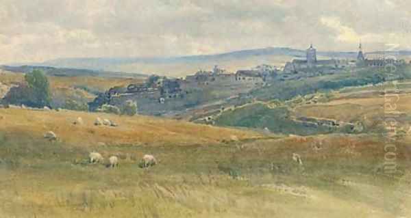 Distant view of Avallon Oil Painting by Arthur Reginald Smith