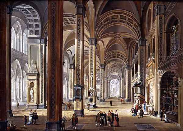 Interior of a Gothic Cathedral Oil Painting by Christian Stocklin